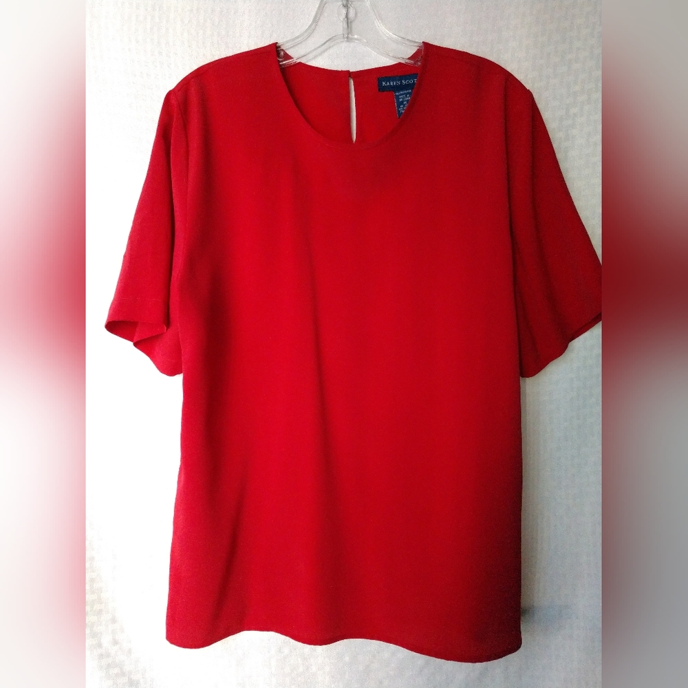 Karen Scott Blouse Red Short Sleeve Size Medium Chest 40"